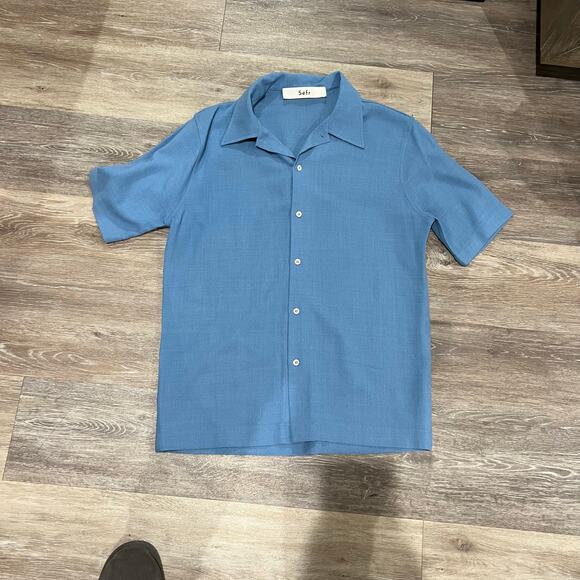 Séfr Men Blue Button Down Shirt Size Medium - Picture 5 of 6